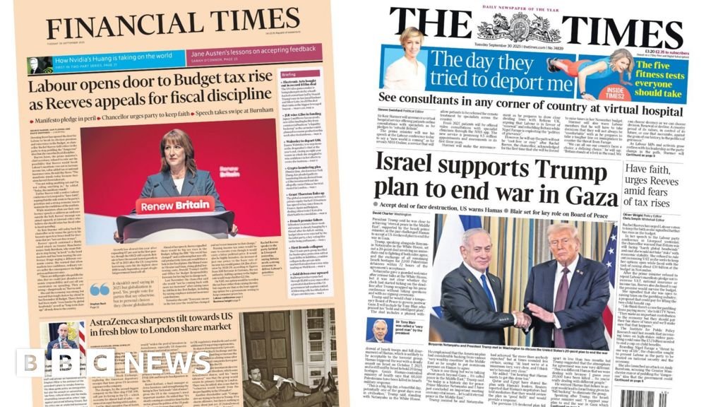 “Labour ‘opens door’ to tax rise and Trump’s Gaza peace plan”.